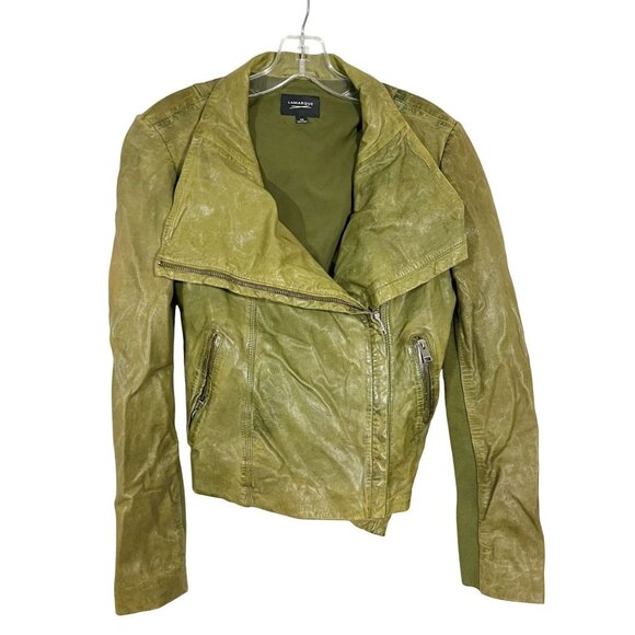 Lamarque Talia Green Distressed Leather Moto Jacket Grunge Boho - Size XS - Picture 1 of 8